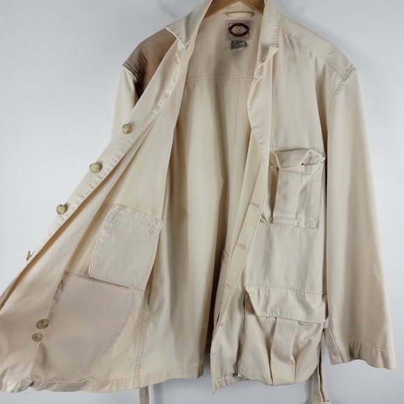 Vintage 80s Banana Republic Leather Patch Belted Button Up Utility Safari Jacket - Picture 12 of 12